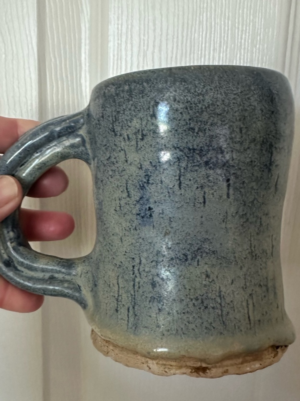 Handcrafted Ceramic Mug in Blue-Gray Glaze signed